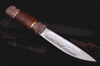 Северный нож средний "БЫHAХ" кованая 95х18. Рукоять бронза, карельская береза.